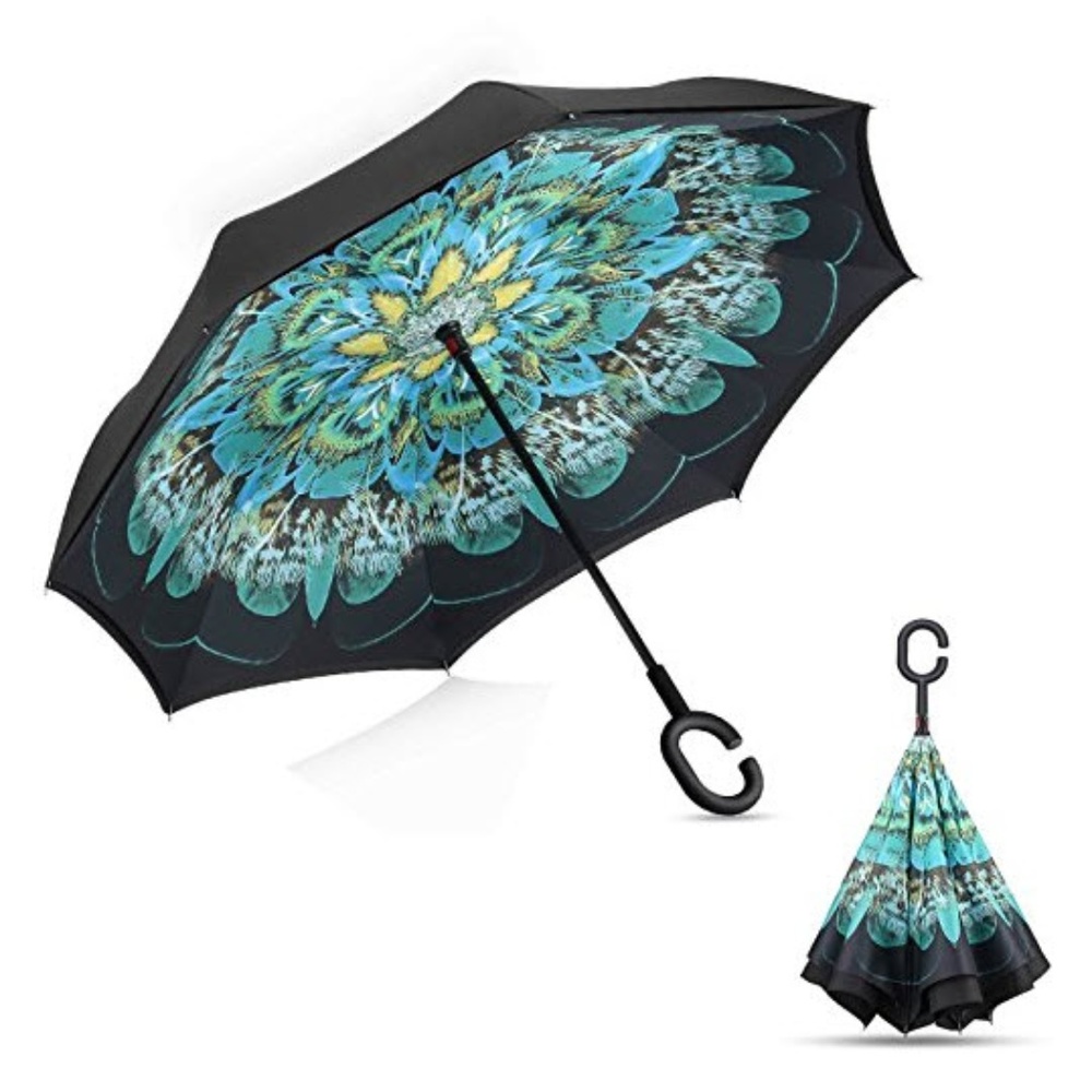 New Inverted Design Large Umbrella - Peacock